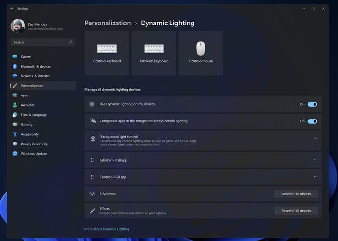 Windows 11 dynamic lighting settings